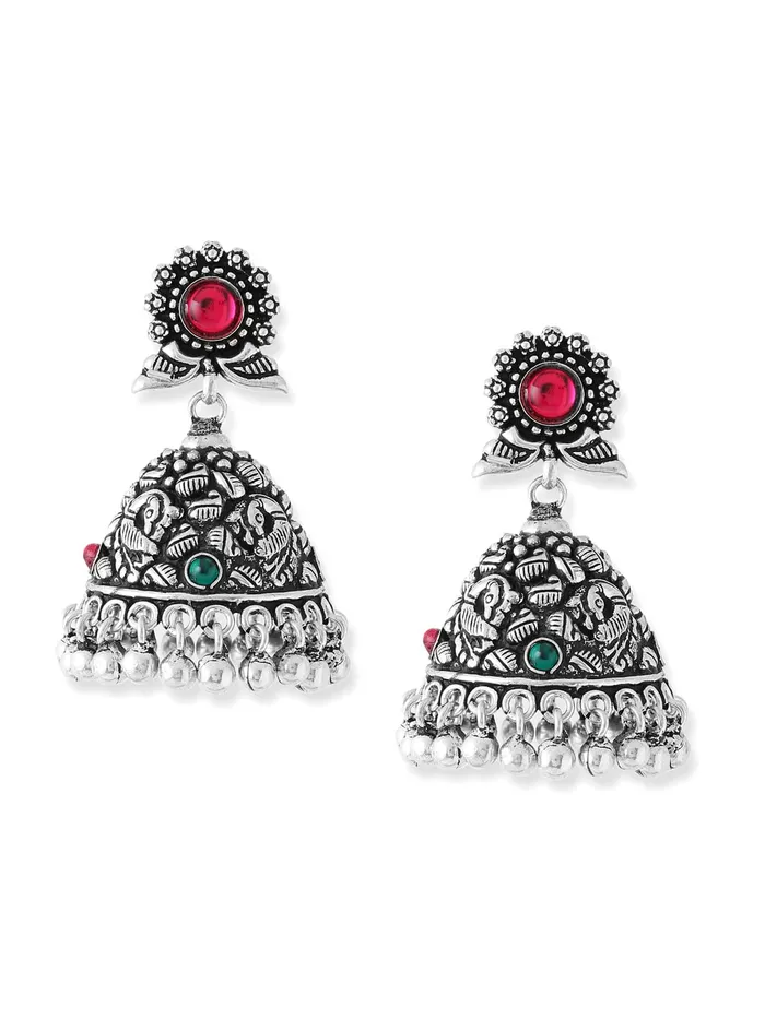 Necklaces Yellow Chimes Yellow Chimes Oxidised Silver Jhumki Earrings For Women Silver Oxidised Jhumka Traditional Kolhapuri Jhumka Earrings For Women and Girls