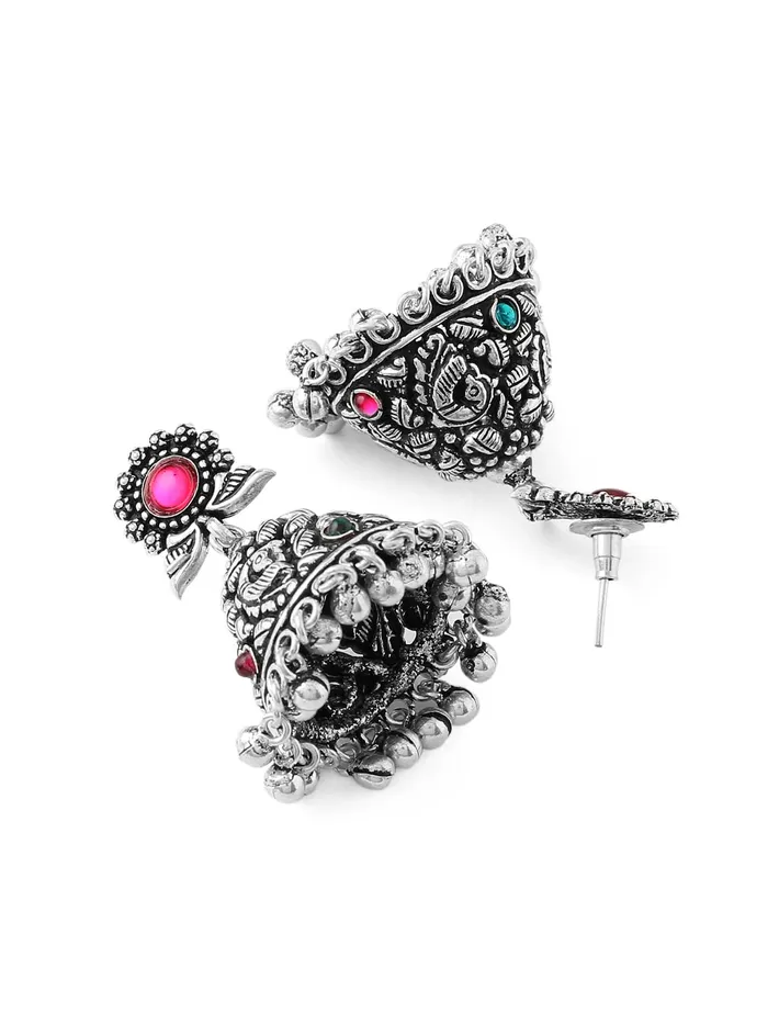 Necklaces Yellow Chimes Yellow Chimes Oxidised Silver Jhumki Earrings For Women Silver Oxidised Jhumka Traditional Kolhapuri Jhumka Earrings For Women and Girls