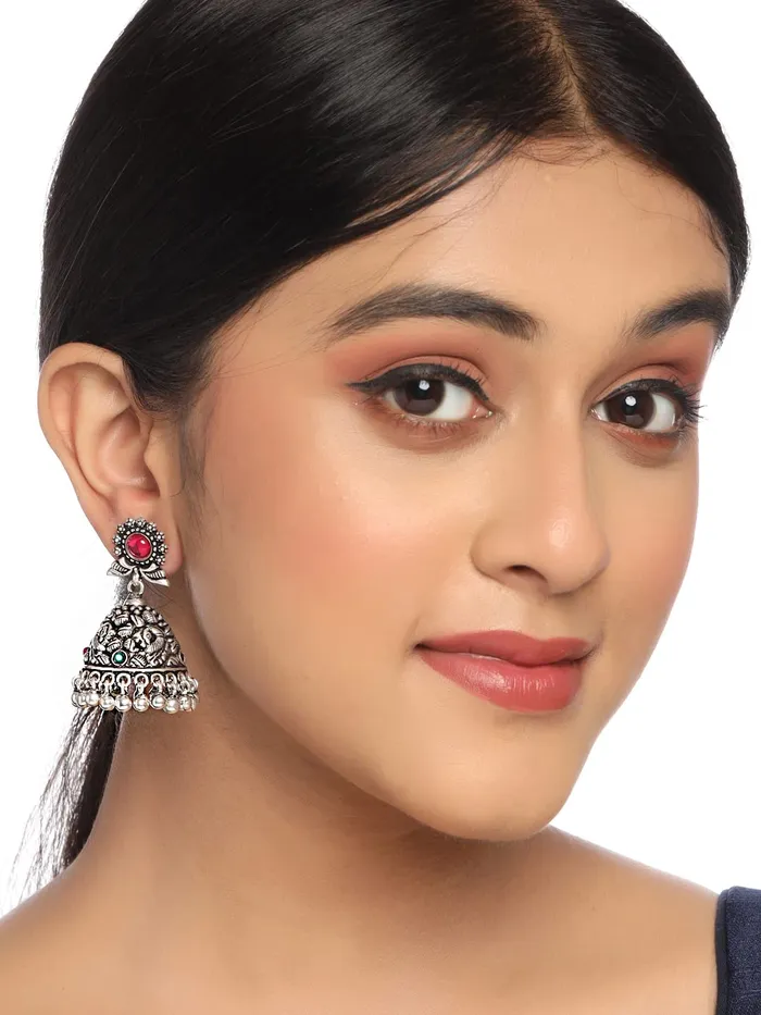 Necklaces Yellow Chimes Yellow Chimes Oxidised Silver Jhumki Earrings For Women Silver Oxidised Jhumka Traditional Kolhapuri Jhumka Earrings For Women and Girls