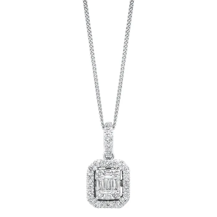 14K WG DIAMOND RECTANGULAR HALO DROP PENDANT NECKLACE PD102154WC GemsOne Necklaces