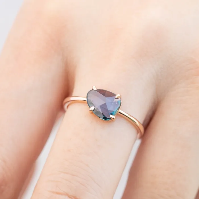 Envero Jewelry Lisa Ring 120ct Unheated Organic Cut Blue Sapphire 14k rose gold One of a kind Rings