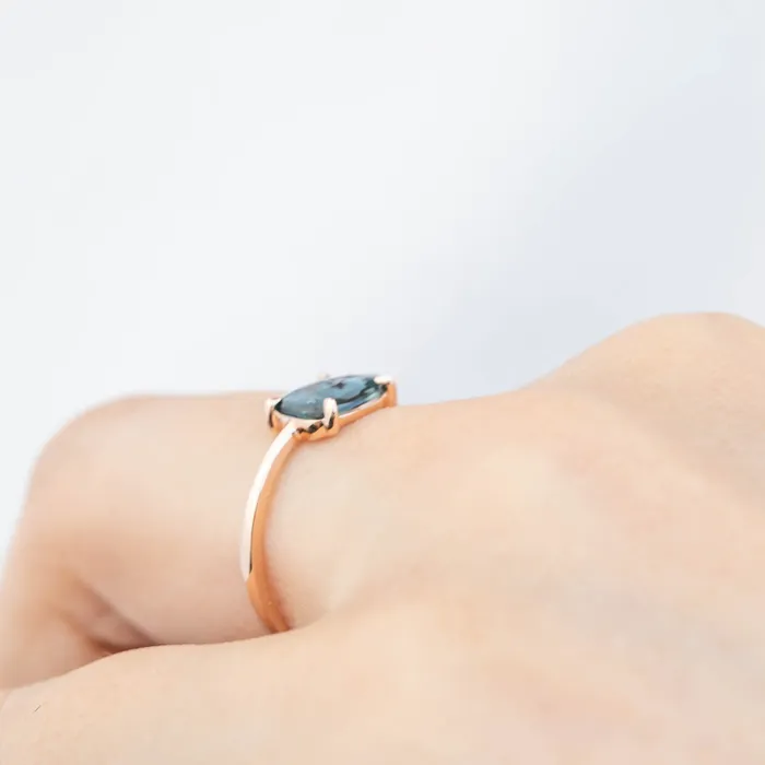 Envero Jewelry Lisa Ring 120ct Unheated Organic Cut Blue Sapphire 14k rose gold One of a kind Rings