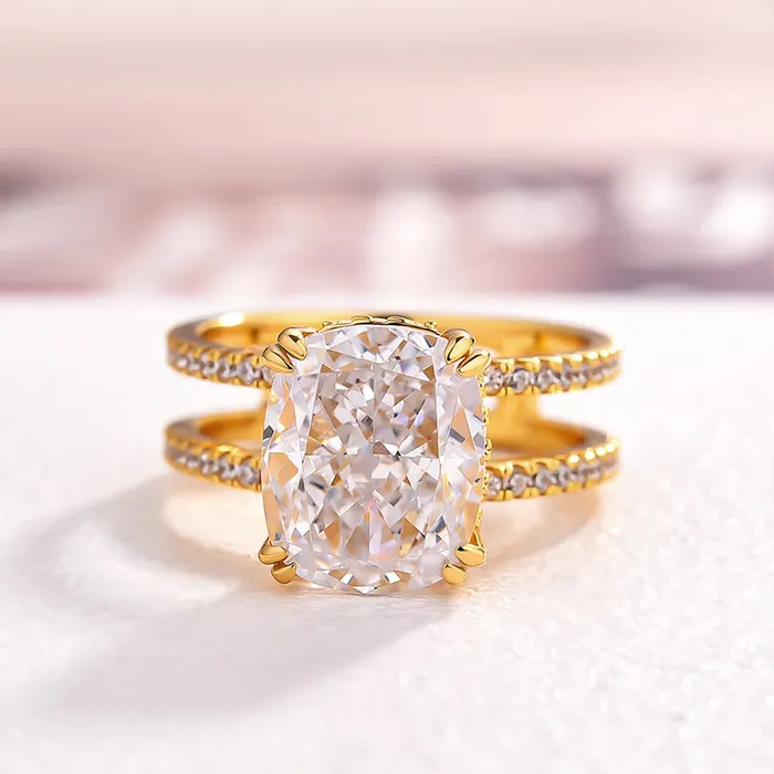 Golden Tone Cushion Cut Two Band Shank Sterling Silver Engagement Ring Shineofdiamond Rings