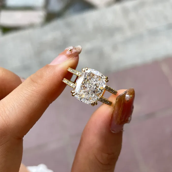 Golden Tone Cushion Cut Two Band Shank Sterling Silver Engagement Ring Shineofdiamond Rings Golden Tone Cushion Cut Two Band Shank Sterling Silver Engagement Ring Shineofdiamond Rings
