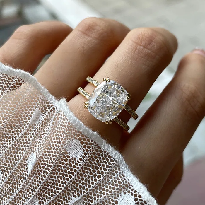 Golden Tone Cushion Cut Two Band Shank Sterling Silver Engagement Ring Shineofdiamond Rings Golden Tone Cushion Cut Two Band Shank Sterling Silver Engagement Ring Shineofdiamond Rings