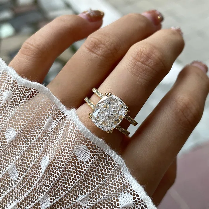 Golden Tone Cushion Cut Two Band Shank Sterling Silver Engagement Ring Shineofdiamond Rings Golden Tone Cushion Cut Two Band Shank Sterling Silver Engagement Ring Shineofdiamond Rings