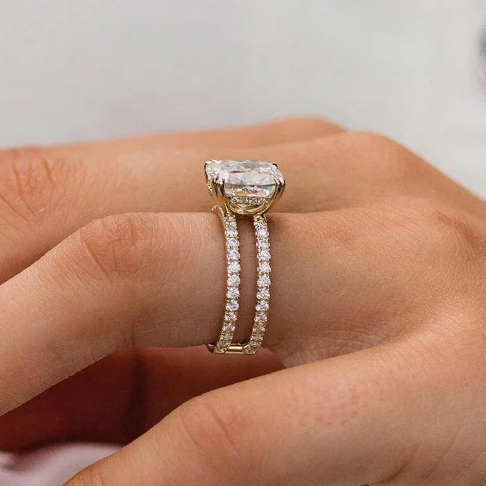 Golden Tone Cushion Cut Two Band Shank Sterling Silver Engagement Ring Shineofdiamond Rings Golden Tone Cushion Cut Two Band Shank Sterling Silver Engagement Ring Shineofdiamond Rings