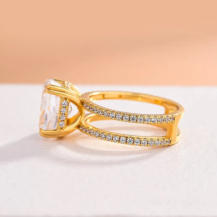Golden Tone Cushion Cut Two Band Shank Sterling Silver Engagement Ring Shineofdiamond Rings Golden Tone Cushion Cut Two Band Shank Sterling Silver Engagement Ring Shineofdiamond Rings