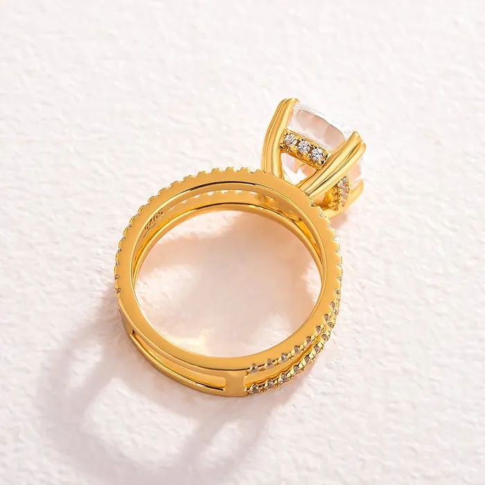 Golden Tone Cushion Cut Two Band Shank Sterling Silver Engagement Ring Shineofdiamond Rings Golden Tone Cushion Cut Two Band Shank Sterling Silver Engagement Ring Shineofdiamond Rings