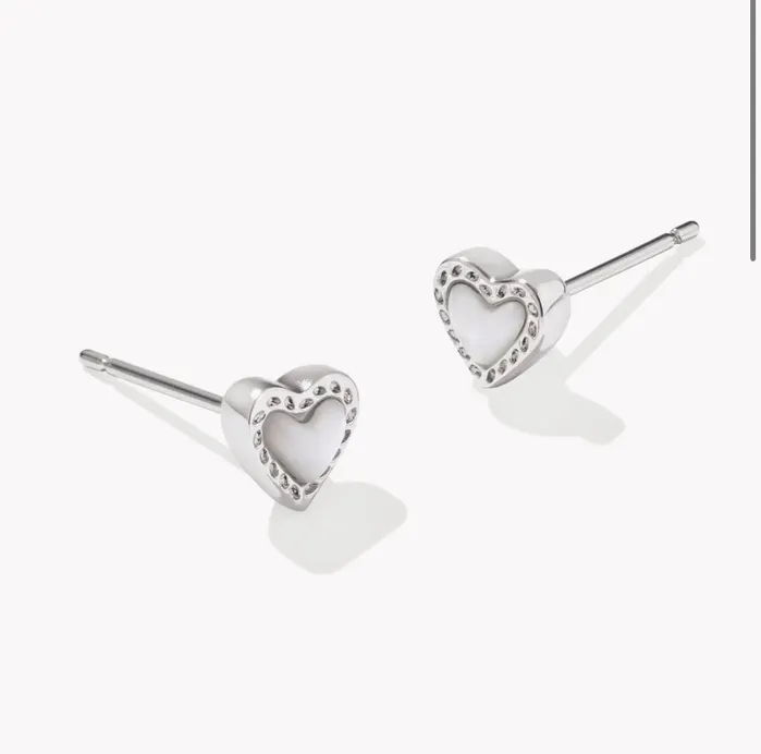 KENDRA SCOTT KENDRA SCOTT Mini Ari Heart Silver Stud Earrings in Ivory MotherofPearl 9608874236 Earrings
