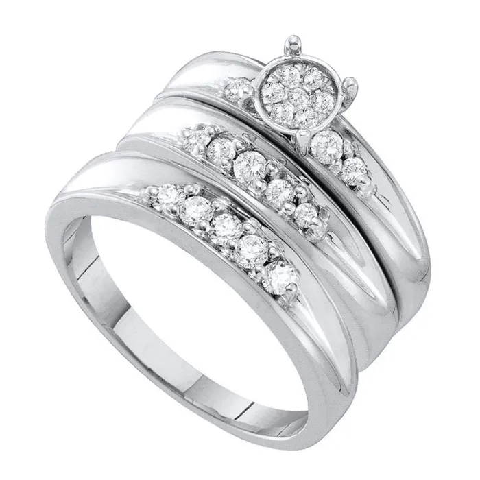 mayamila 10kt White Gold His Hers Round Diamond Cluster Matching Bridal Wedding Ring Band Set 38 Cttw Rings mayamila 10kt White Gold His Hers Round Diamond Cluster Matching Bridal Wedding Ring Band Set 38 Cttw Rings