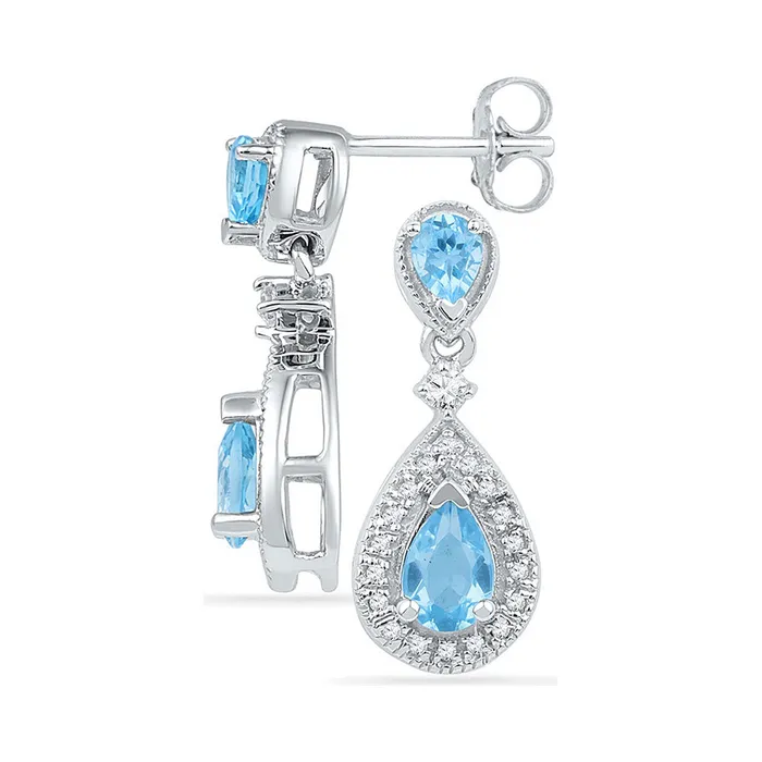 mayamila Earrings 10kt White Gold Womens Pear LabCreated Blue Topaz Dangle Diamond Earrings 112 Cttw mayamila Earrings 10kt White Gold Womens Pear LabCreated Blue Topaz Dangle Diamond Earrings 112 Cttw