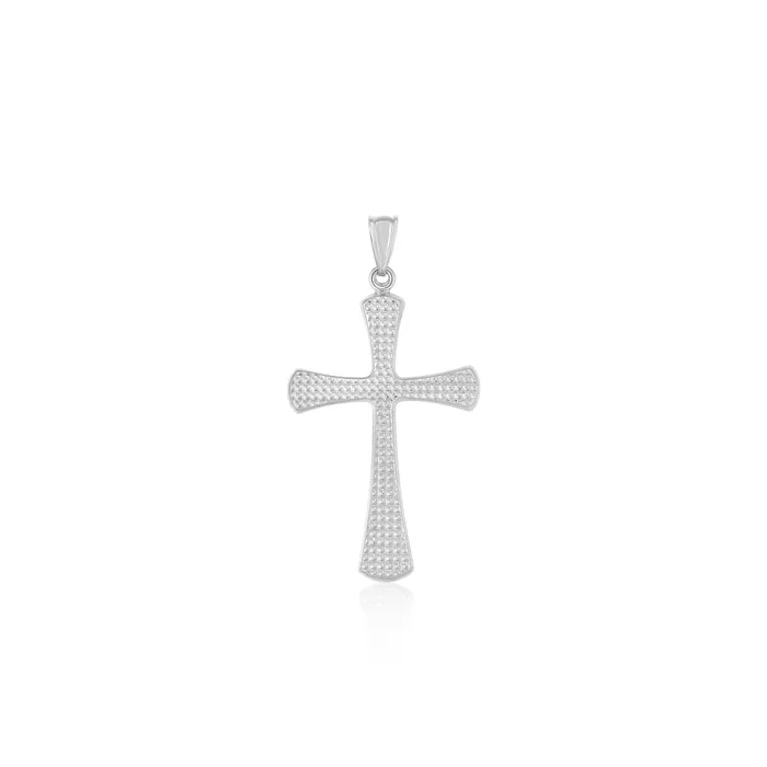 MayaMila Necklaces 14k White Gold Cross Pendant with Beaded Texture