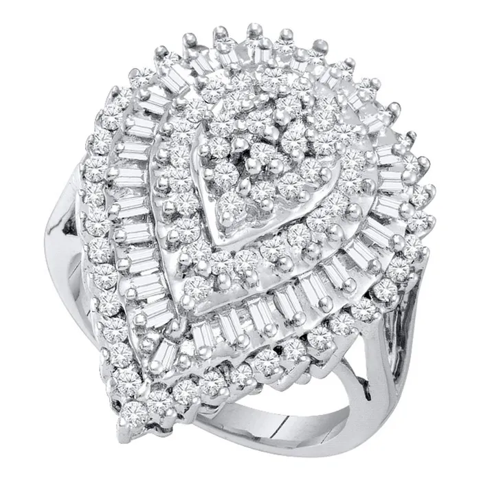 mayamila Rings 10kt White Gold Womens Round Baguette Diamond Teardrop Cluster Ring 100 Cttw mayamila Rings 10kt White Gold Womens Round Baguette Diamond Teardrop Cluster Ring 100 Cttw