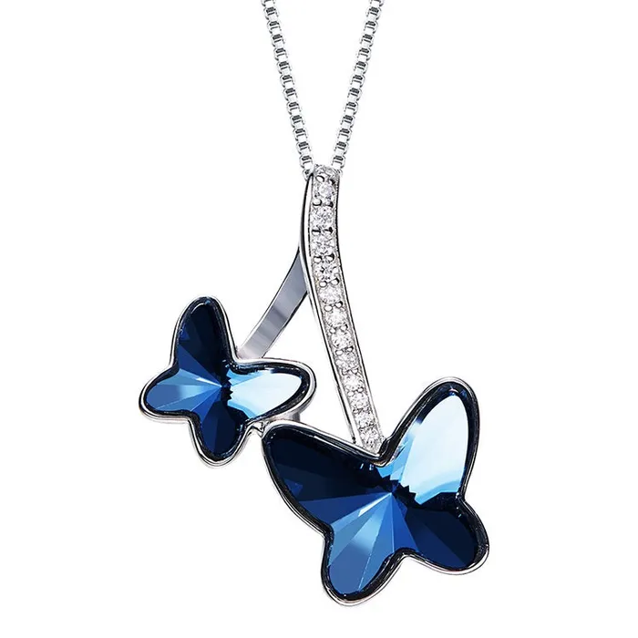 Mystic Flavia Necklaces Blue Butterfly Swarovski Crystal Silver Necklace