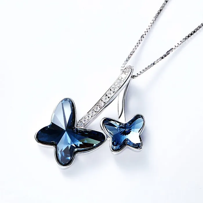 Mystic Flavia Necklaces Blue Butterfly Swarovski Crystal Silver Necklace