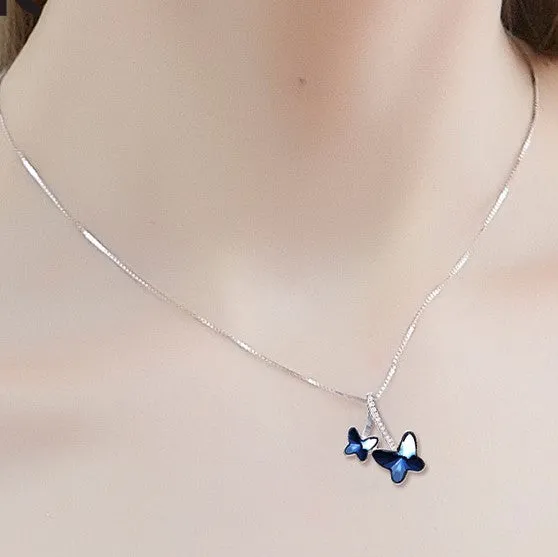 Mystic Flavia Necklaces Blue Butterfly Swarovski Crystal Silver Necklace