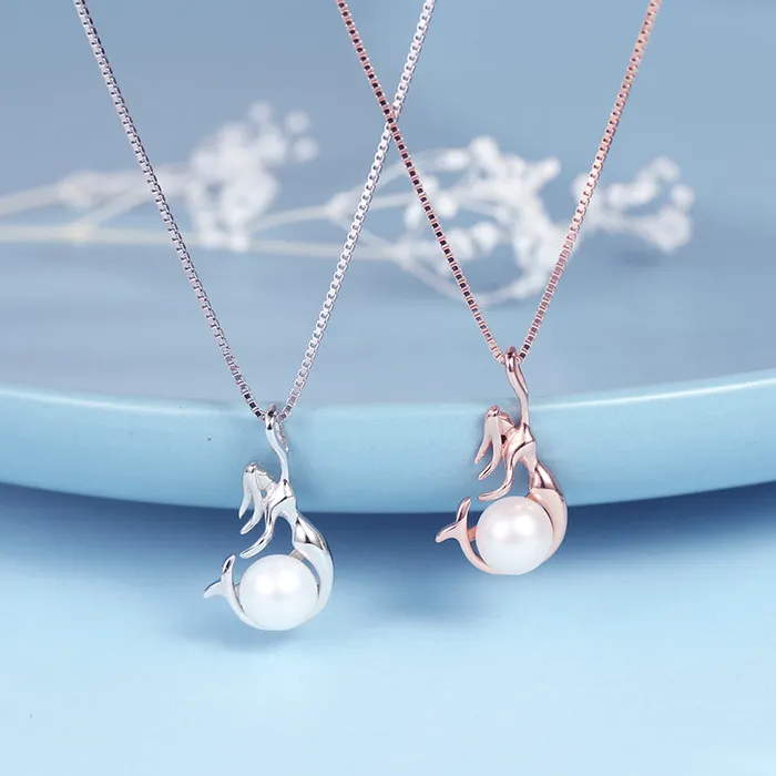 Mystic Flavia Necklaces Mermaid Natural Pearl Pendant Silver Necklace