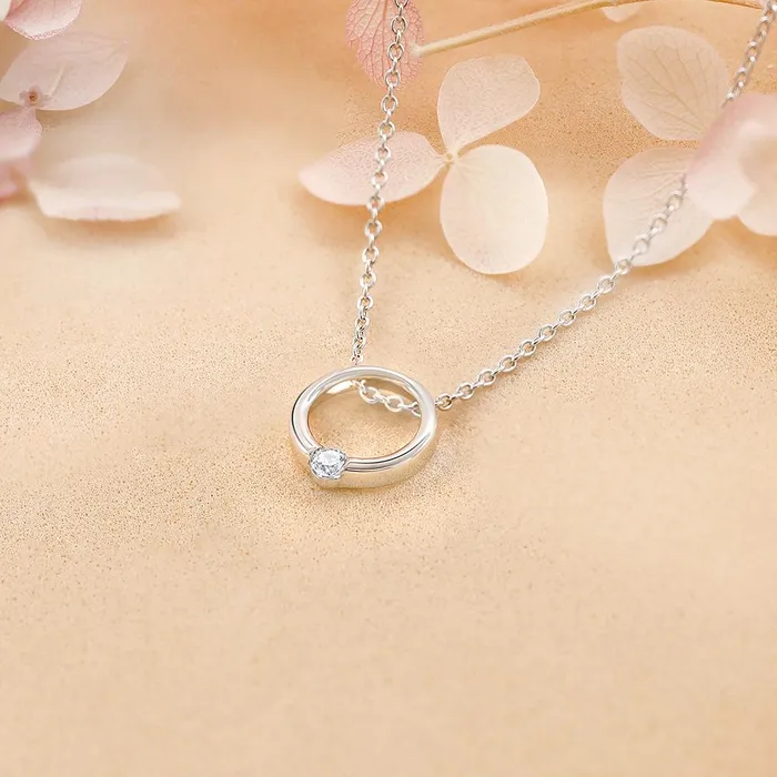 Necklaces Shineofidamond Circle Sterling Silver Pendant Necklace