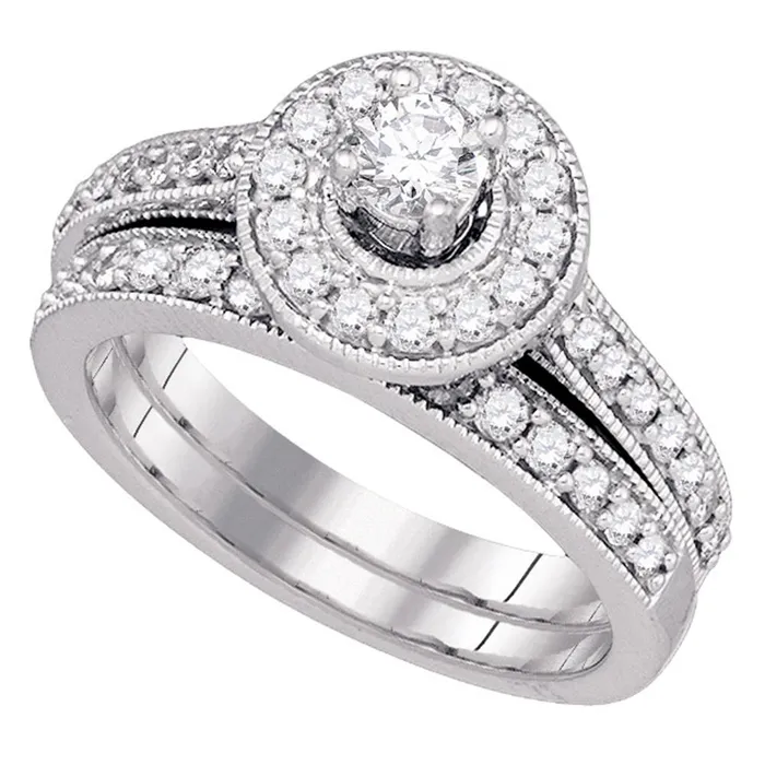 Rings 14kt White Gold Womens Round Diamond Halo Bridal Wedding Engagement Ring Band Set 100 Cttw mayamila Rings 14kt White Gold Womens Round Diamond Halo Bridal Wedding Engagement Ring Band Set 100 Cttw mayamila