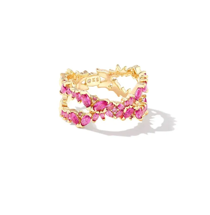 Rings KENDRA SCOTT ROSALIE DOUBLE BAND RING GOLD PINK CRYSTAL 9608875256 Sz 8 KENDRA SCOTT