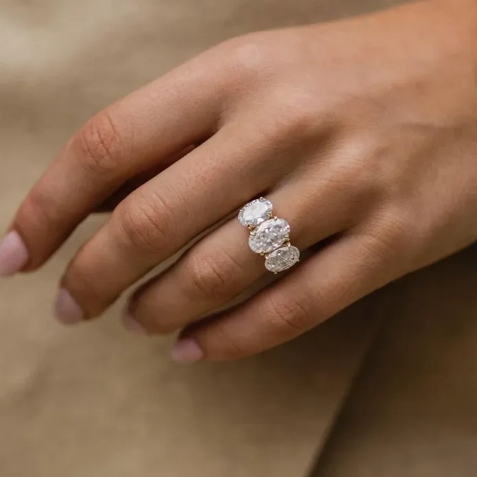 shineofdiamond Rings Three Stone Oval Cut Engagement Ring Anniversary Ring in Sterling Silver