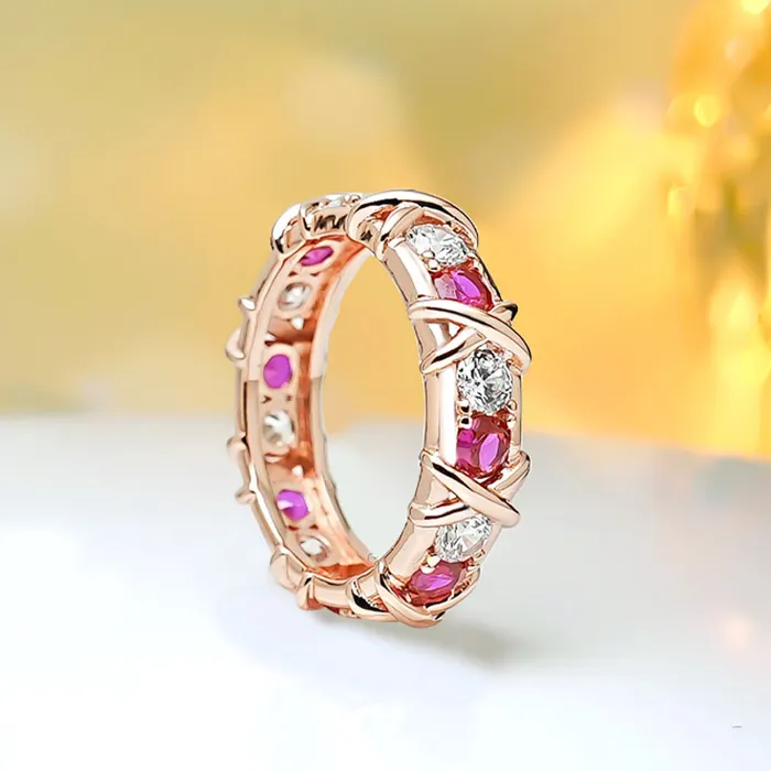 shineofdiamond Rings XShape Two Tone Sterling Silver Wedding Band
