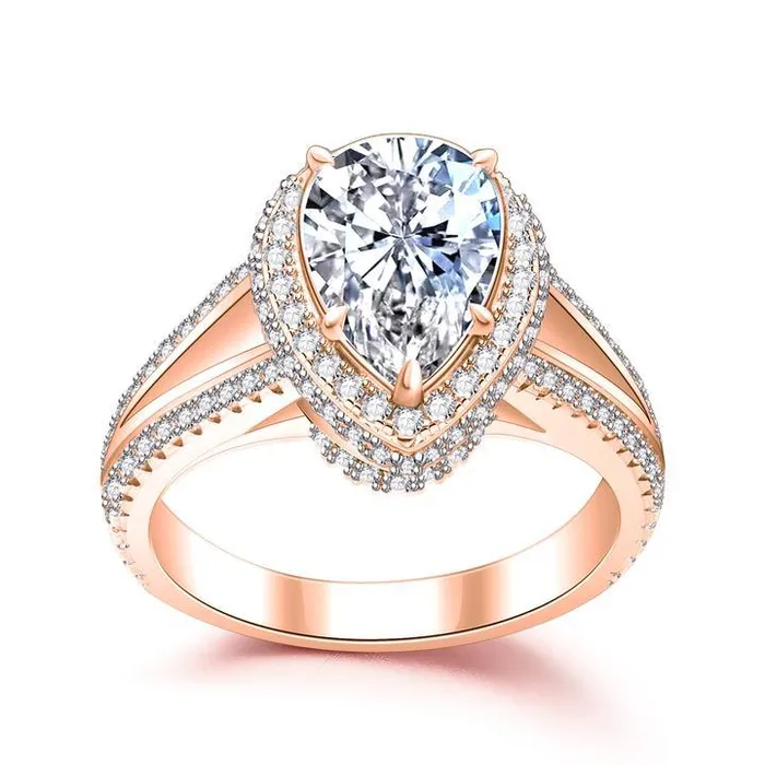 Shineofidamond Halo Pear Cut Split Shank Engagement Ring Rings