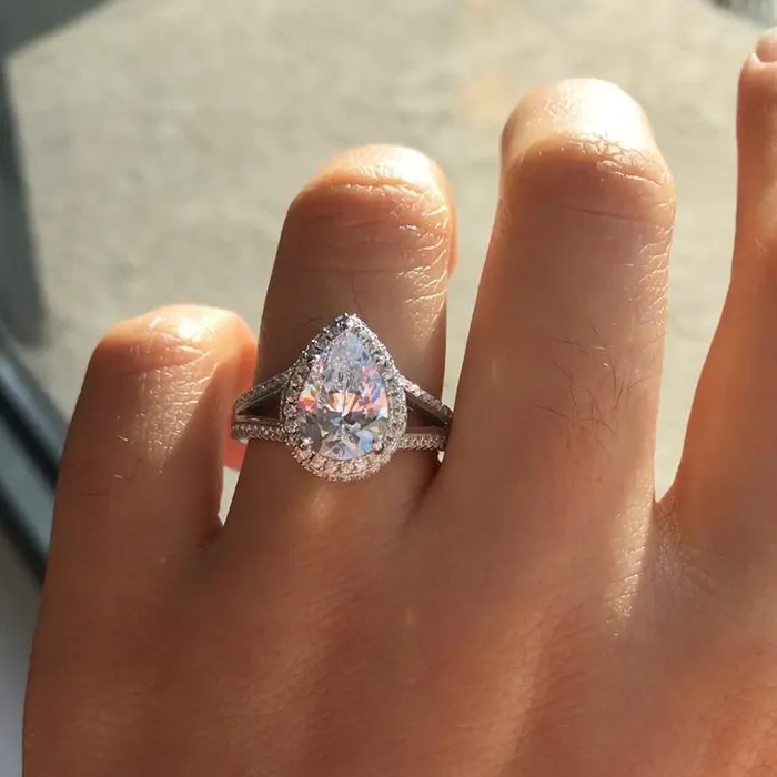 Shineofidamond Halo Pear Cut Split Shank Engagement Ring Rings