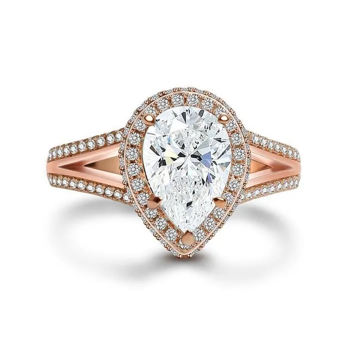 Shineofidamond Halo Pear Cut Split Shank Engagement Ring Rings