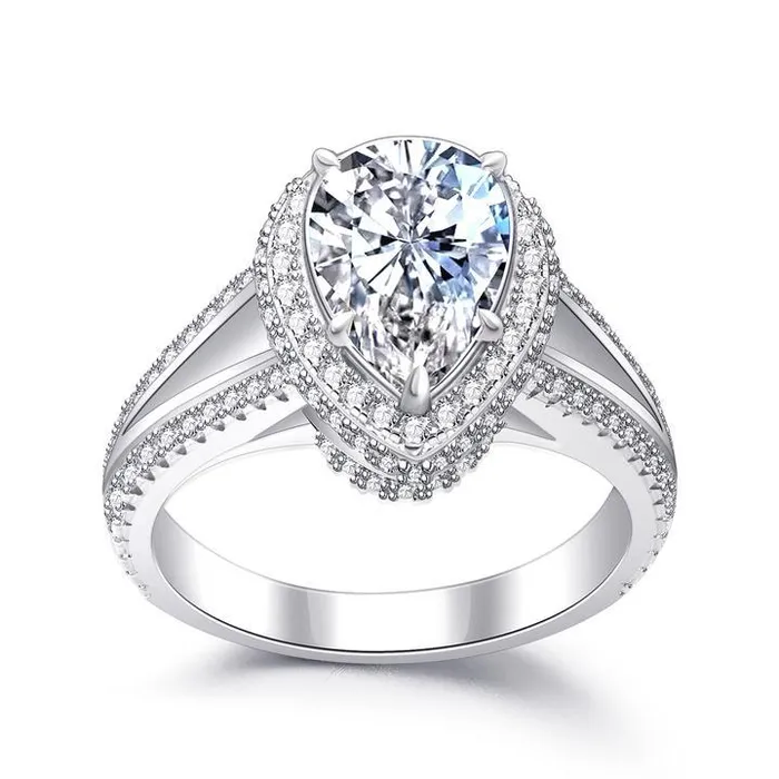 Shineofidamond Halo Pear Cut Split Shank Engagement Ring Rings