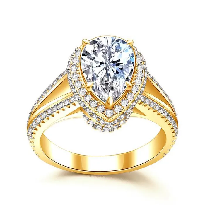 Shineofidamond Halo Pear Cut Split Shank Engagement Ring Rings