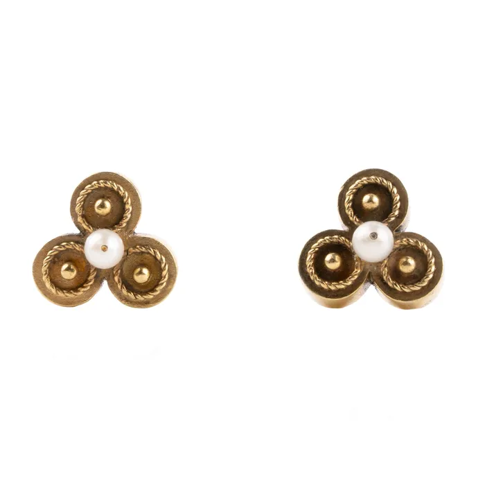 Bell Bird Antiques Earrings Victorian Trefoil Pearl Earrings