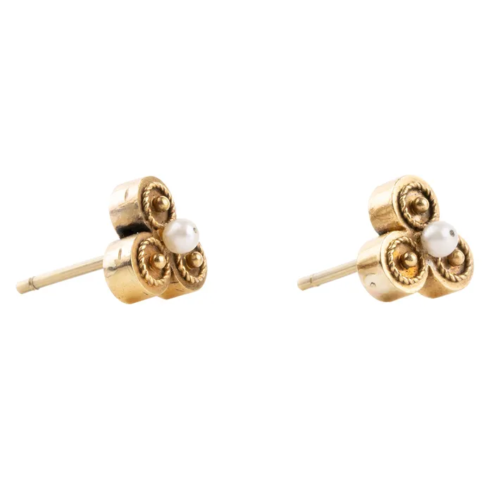 Bell Bird Antiques Earrings Victorian Trefoil Pearl Earrings