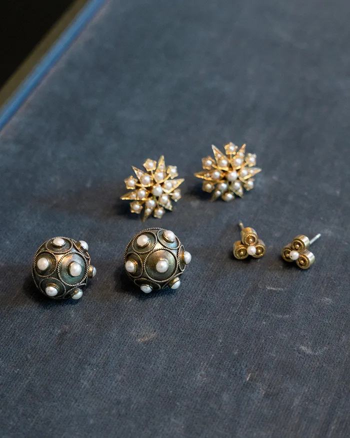 Bell Bird Antiques Earrings Victorian Trefoil Pearl Earrings