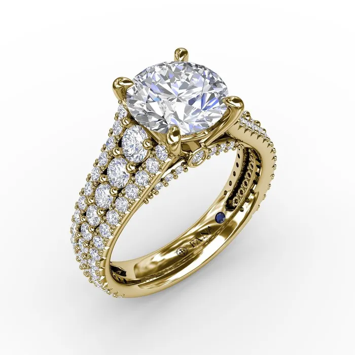 Classic Round Diamond Solitaire Engagement Ring With TripleRow Diamond Shank FANA Rings Classic Round Diamond Solitaire Engagement Ring With TripleRow Diamond Shank FANA Rings