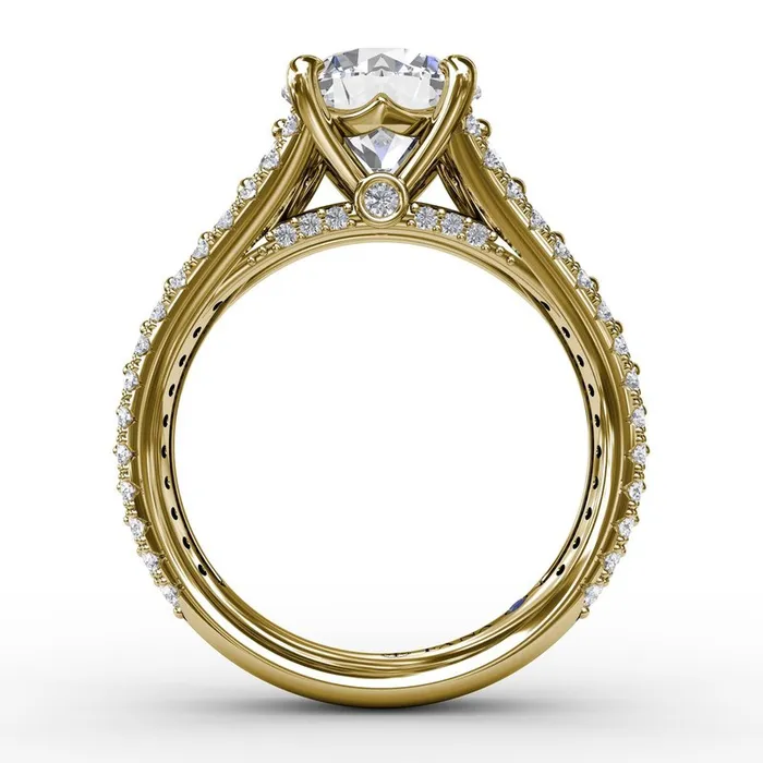 Classic Round Diamond Solitaire Engagement Ring With TripleRow Diamond Shank FANA Rings