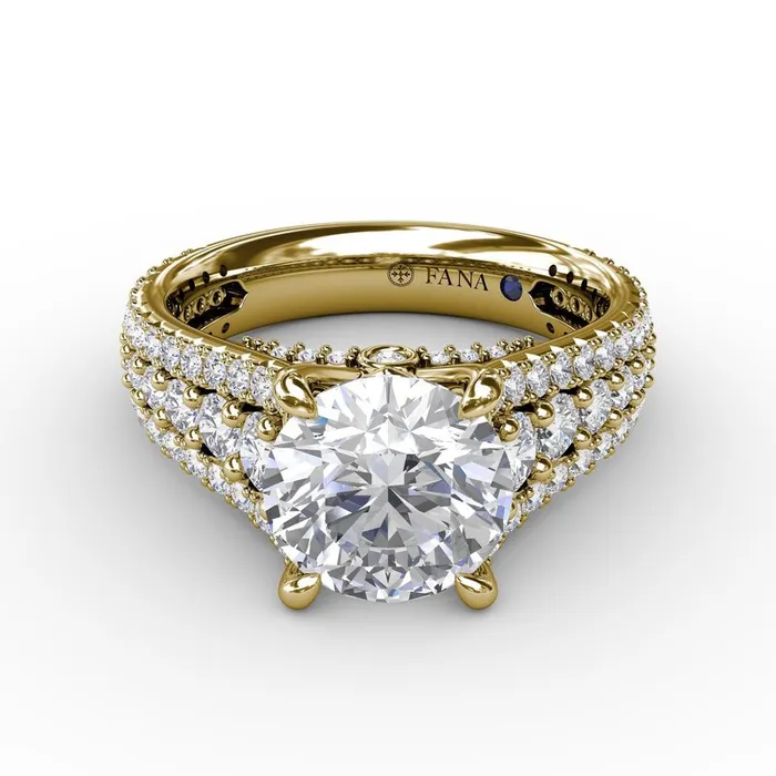 Classic Round Diamond Solitaire Engagement Ring With TripleRow Diamond Shank FANA Rings