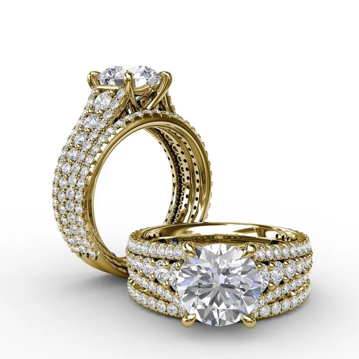Classic Round Diamond Solitaire Engagement Ring With TripleRow Diamond Shank FANA Rings