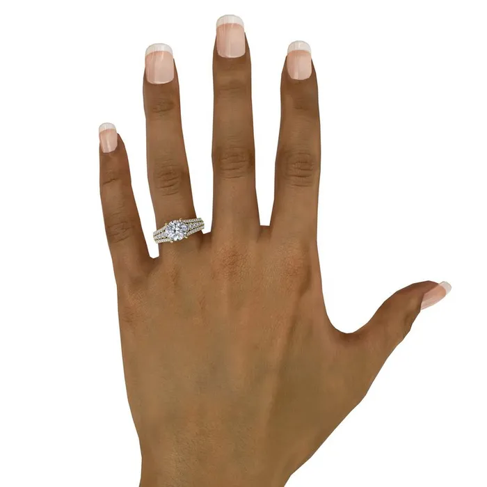 Classic Round Diamond Solitaire Engagement Ring With TripleRow Diamond Shank FANA Rings