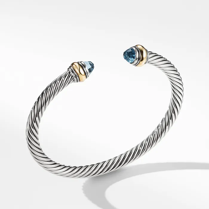 David Yurman Bracelets Classic Cable Bracelet in Sterling Silver with 14K Yellow Gold and Blue Topaz 5mm David Yurman Bracelets Classic Cable Bracelet in Sterling Silver with 14K Yellow Gold and Blue Topaz 5mm