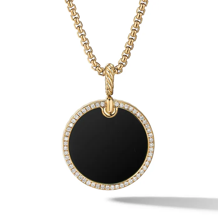 DY Elements Disc Pendant in 18K Yellow Gold with Black Onyx and Diamond Rim 24mm David Yurman Necklaces DY Elements Disc Pendant in 18K Yellow Gold with Black Onyx and Diamond Rim 24mm David Yurman Necklaces