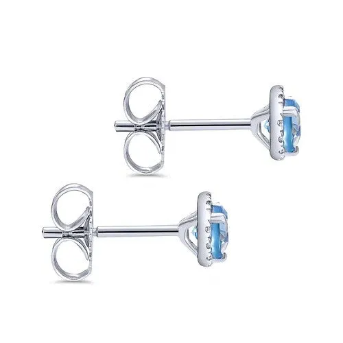 Earrings 14K White Gold Diamond Halo Swiss Blue Topaz Stud Earrings GABRIEL CO Earrings 14K White Gold Diamond Halo Swiss Blue Topaz Stud Earrings GABRIEL CO
