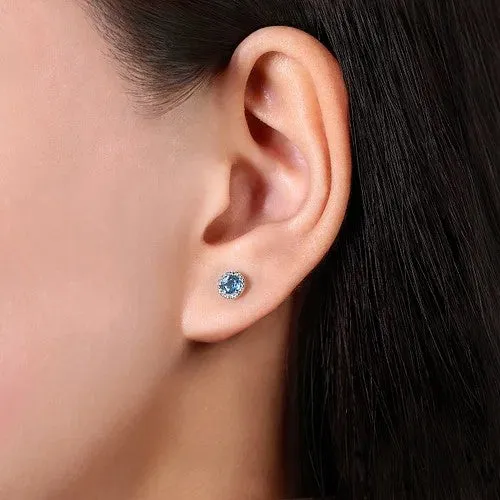 Earrings 14K White Gold Diamond Halo Swiss Blue Topaz Stud Earrings GABRIEL CO Earrings 14K White Gold Diamond Halo Swiss Blue Topaz Stud Earrings GABRIEL CO