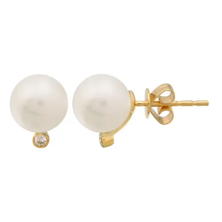 Earrings NicoleHD Jewelry Yellow Gold Pearl With Diamond Stud Earrings