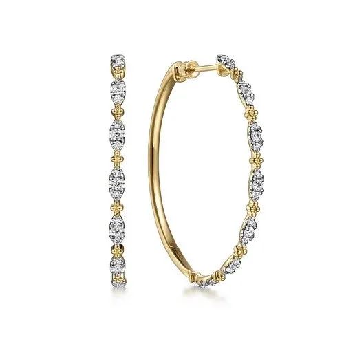 GABRIEL CO 14K Yellow Gold 40mm Diamond Station Intricate Hoop Earrings Earrings GABRIEL CO 14K Yellow Gold 40mm Diamond Station Intricate Hoop Earrings Earrings