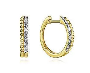 GABRIEL CO Earrings 14K Yellow Gold Bujukan Pave 10mm Diamond Huggie Earrings