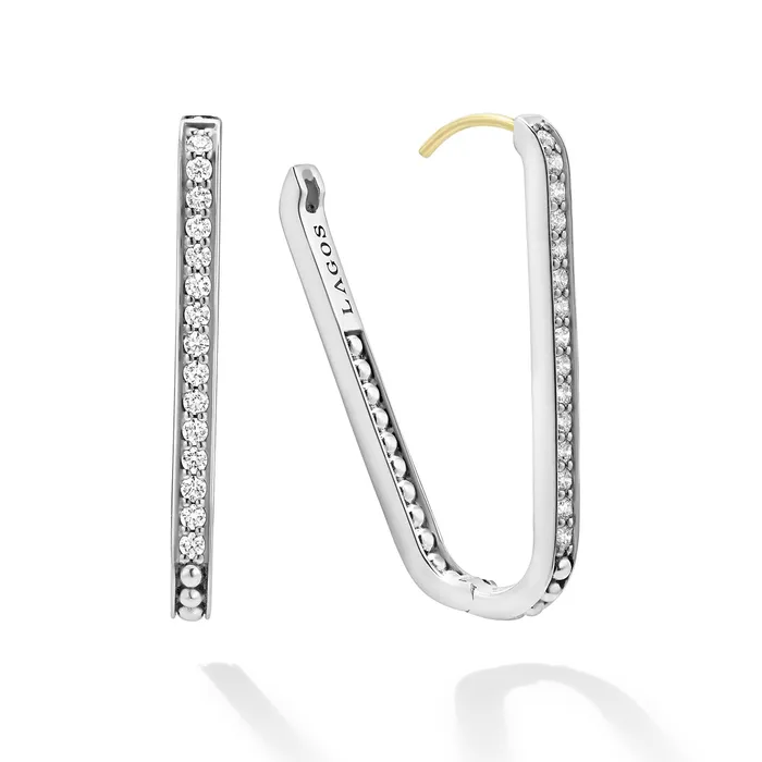 LAGOS Earrings Caviar Spark Large Linear Diamond Hoop Earrings
