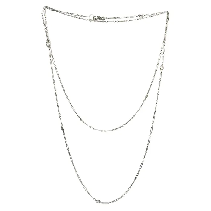 Necklaces Early 20th Century Cartier Platinum and Diamond Chain Bell Bird Antiques Necklaces Early 20th Century Cartier Platinum and Diamond Chain Bell Bird Antiques