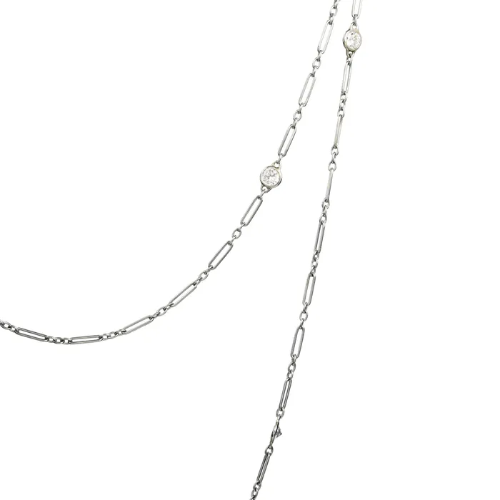Necklaces Early 20th Century Cartier Platinum and Diamond Chain Bell Bird Antiques